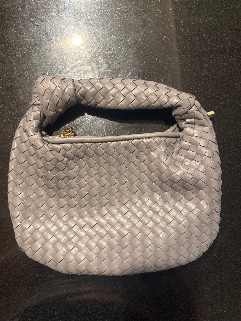Woven Top-Handle Hobo Bag in Light Gray